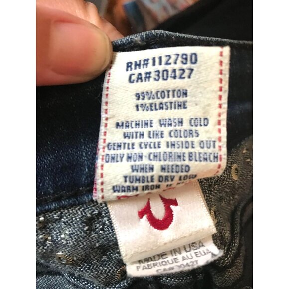 True Religion Becky Flap Bootcut Becca Blue Jeans Embellished Studs Size 28 - Picture 13 of 14